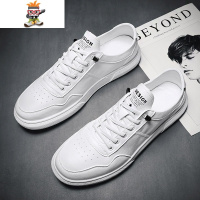 西装小白鞋新款男鞋潮鞋韩版纯皮一脚蹬透气懒人休闲白色板鞋 闪潮休闲鞋