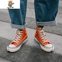 多嘴STUDIO 自制复古解构小脏橘帆布鞋女超火港风男鞋高帮情侣鞋 闪潮