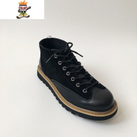 @韩桥~19街头复古擦色圆头皮鞋男士高帮工装鞋休闲马丁靴短靴男潮 闪潮休闲鞋