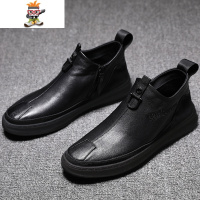 冬季马丁靴男高帮工装鞋子男士内增高短靴子加绒棉皮鞋男 闪潮