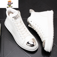 新款男式高帮板鞋厚底内增高白色男靴子时尚潮男短靴韩版马丁靴子 闪潮