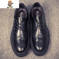 春季男鞋布洛克花英伦正装小皮鞋商务韩版青年低帮马丁靴上班潮 闪潮休闲鞋