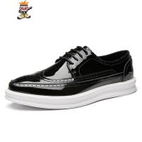 春季透气潮流韩版英伦漆皮布洛克内增高商务休闲皮鞋男士婚礼鞋子 闪潮休闲鞋