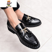 漆皮亮面尖头皮鞋英伦潮流男鞋子发型师增高板鞋社会精小伙潮鞋 闪潮休闲鞋