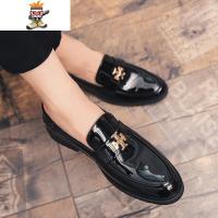 漆皮亮面男鞋子英伦潮流休闲皮鞋一脚蹬懒人板鞋松糕增高夜店皮鞋 闪潮休闲鞋