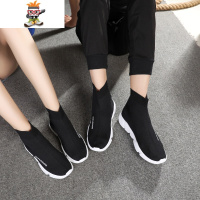 弹力袜子鞋子男鞋增高情侣黑色高帮鞋针织韩版潮流休闲运动鞋潮鞋 闪潮高帮鞋