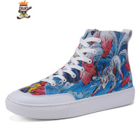 国潮涂鸦低帮鞋韩版潮流运动 棉帆布鞋休闲情侣男女鞋百搭板鞋 闪潮