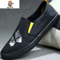 刺绣布鞋男一脚蹬雨伞布男鞋2022新款春季透气平底开车休闲帆布鞋 闪潮