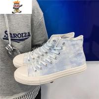 2022春季新款鞋子帆布鞋男高帮手绘涂鸦学生潮鞋韩版休闲百搭男鞋 闪潮