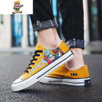 帆布鞋男低帮韩版潮流百搭板鞋2022春季新款涂鸦动漫学生防滑布鞋 闪潮