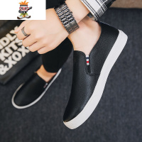 春季男士休闲皮鞋韩版潮流百搭一脚蹬懒人鞋豆豆鞋板鞋防水工作鞋 闪潮休闲鞋
