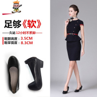皮鞋工作鞋女黑色春中跟空姐单鞋坡跟职业正装软底舒适工装鞋 闪潮