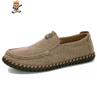 秋季老北京帆布鞋男韩版百搭休闲软底防滑透气一脚蹬亚麻潮鞋子男 闪潮