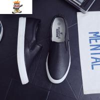 乐福鞋男低帮懒人一脚蹬皮面小白鞋男士板鞋韩版百搭简约帆布鞋 闪潮休闲鞋