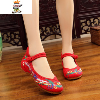 北京布鞋彩凤升级加厚牛筋底坡跟绣花布鞋婚鞋民族风广场舞大码 闪潮