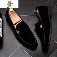 新款尖头套脚小皮鞋男士磨砂套脚乐福鞋刺绣豆豆鞋时尚休闲懒人鞋 闪潮休闲鞋