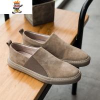 日系街头套脚一脚蹬乐福鞋男士韩版潮流平底懒人鞋青年反绒休闲鞋 闪潮休闲鞋