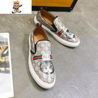 春季印花男鞋套脚板鞋男懒人鞋一脚蹬乐福鞋英伦休闲皮鞋透气潮鞋 闪潮休闲鞋