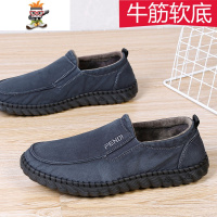 老北京布鞋男棉鞋短绒二棉鞋牛仔布帆布面休闲豆豆开车牛筋底男鞋 闪潮