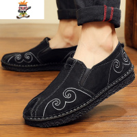 春季新款老北京布鞋男中国风复古唐装汉服潮鞋一脚蹬透气刺绣鞋子 闪潮