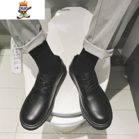 圆头小皮鞋男韩版潮流休闲鞋子春季百搭学生内增高英伦黑色大头鞋 闪潮休闲鞋