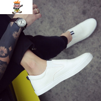 小白鞋一脚蹬皮鞋英伦潮流白色男士休闲鞋豆豆鞋乐福鞋懒人社会鞋 闪潮休闲鞋