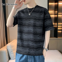 La官方联名夏季新款重磅冰丝圆领短袖T恤男装休闲宽松印花体恤上衣服