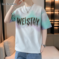 La官方联名夏季新款重磅冰丝圆领短袖T恤男装休闲宽松印花体恤上衣服