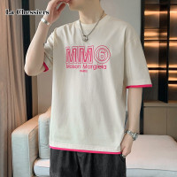 La官方联名夏季新款重磅冰丝圆领短袖T恤男装休闲宽松印花体恤上衣服