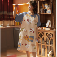 睡衣女夏天纯棉短袖宽松可爱日系软妹连衣裙睡裙夏季家居服中长裙