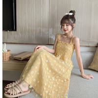 智熏裙法式高腰V领连衣裙2020新款夏季装复古显瘦绿色桔梗裙子女