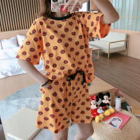 短袖短裤睡衣女套装 橙火鬼头