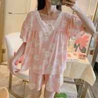 夏季新款睡衣女短袖短裤套头宽松可爱家居服