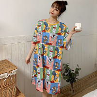睡衣女春秋纯棉睡裙韩版薄款全棉宽松女士学生可爱家居服裙子6535