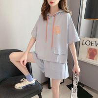 新款夏运动服女学生两件套闺蜜装短裤韩版宽松短袖连帽时尚套装潮