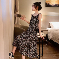 夏季2020新款韩版宽松显瘦小清新中长款碎花无袖吊带连衣裙女学生
