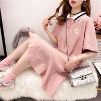 POLO领中长款短袖t恤女夏季韩版宽松大码连衣裙网红超火ins上衣服