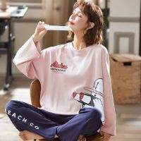 春秋冬季长袖睡衣女套装纯棉家居服ins学生宽松