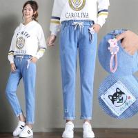 夏季初中高中学生牛仔长裤女生宽松紧带裤子大童休闲装少女直筒裤