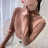 阳离子打底衫女秋冬新款加绒保暖内搭女自发热德绒半高领针织衫女