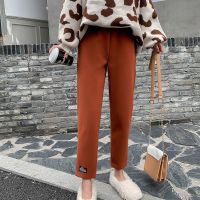 毛呢裤子女秋冬季新款韩版百搭显瘦高腰直筒萝卜哈伦九分休闲裤