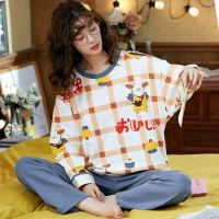 高档双面棉料睡衣女士春秋冬季长袖长裤套装韩版休闲可外穿家居服