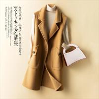 2020新洋气中长款女士马夹秋冬韩版时尚外套风衣马甲女毛呢小个子