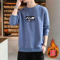 冬季加绒加厚卫衣男士圆领长袖T恤潮流isn套头大码男装上衣服外套