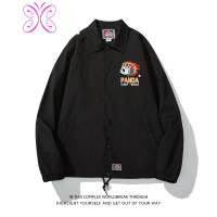 YUANSU熊猫组秋冬新款男士风衣教练夹克刺绣印第安外套个性卡通百搭情侣风衣