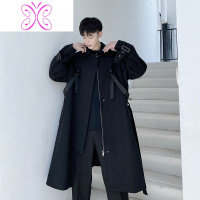 YUANSU山本暗黑系绑带设计感机能中长款风衣男潮流工装廓形过膝大衣外套风衣