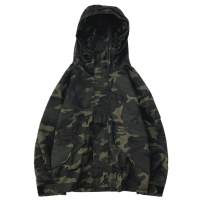 YUANSU秋季经典街头复古军绿迷彩连帽风衣潮男女宽松工装帆布冲锋外套风衣