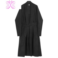 YUANSU2020秋季复古气质麂皮绒风衣男长款过膝英伦风系带中长款大衣外套风衣