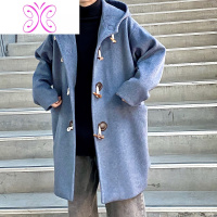 YUANSU毛呢大衣男中长款牛角扣设计韩版潮流帅气加厚宽松风衣冬季外套男风衣