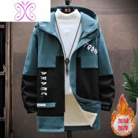 YUANSU青少年13岁加绒加厚中长款夹克15大童胖男孩高中初中学生风衣外套风衣